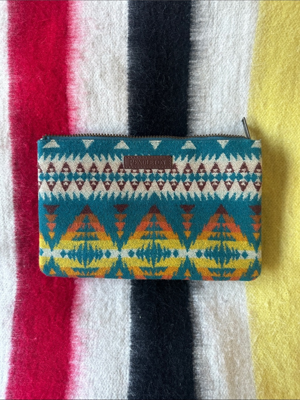 Pendleton Turquoise, Yellow & Orange Aztec Wool clutch purse